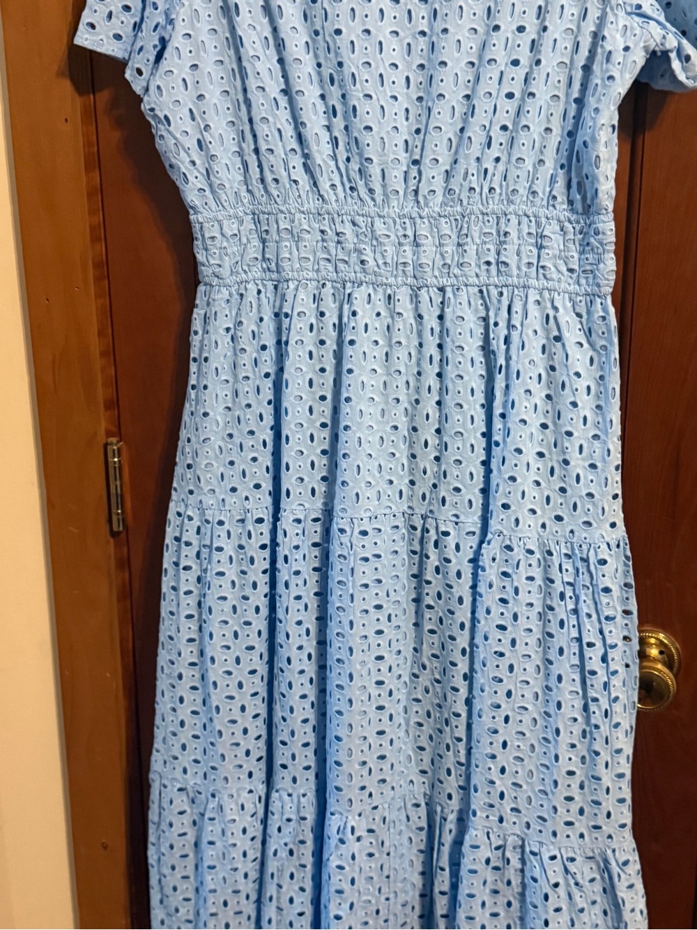 Pretty Garden Light Blue Eyelet Short Sleeve Maxi Dress. - Picture 7 of 7